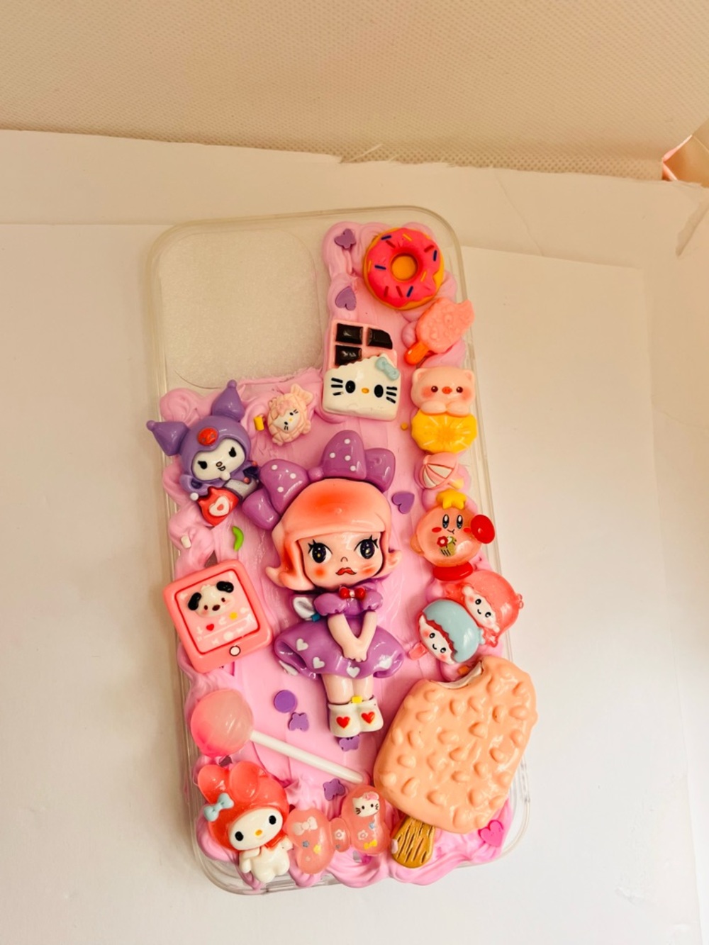 Handmade Cute Kawaii Girl ice cream 🍨 Character Phone Case with Pink Accents - Picture 9 of 10